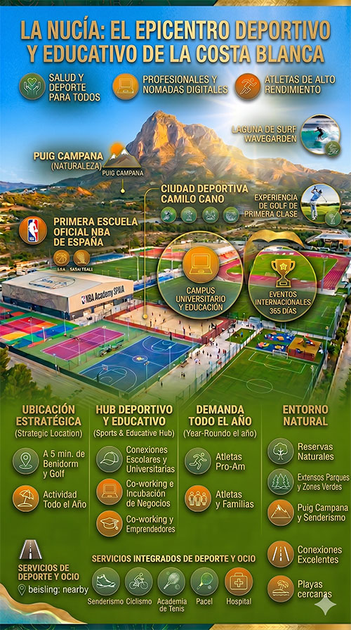 Invertir en La Nucía: Nuevo Hub en la Costa Blanca. Descubre por qué La Nucía se ha convertido en el nuevo hub deportivo y educativo de la Costa Blanca y conoce Destiny by Bergen, la promoción que lo representa.
