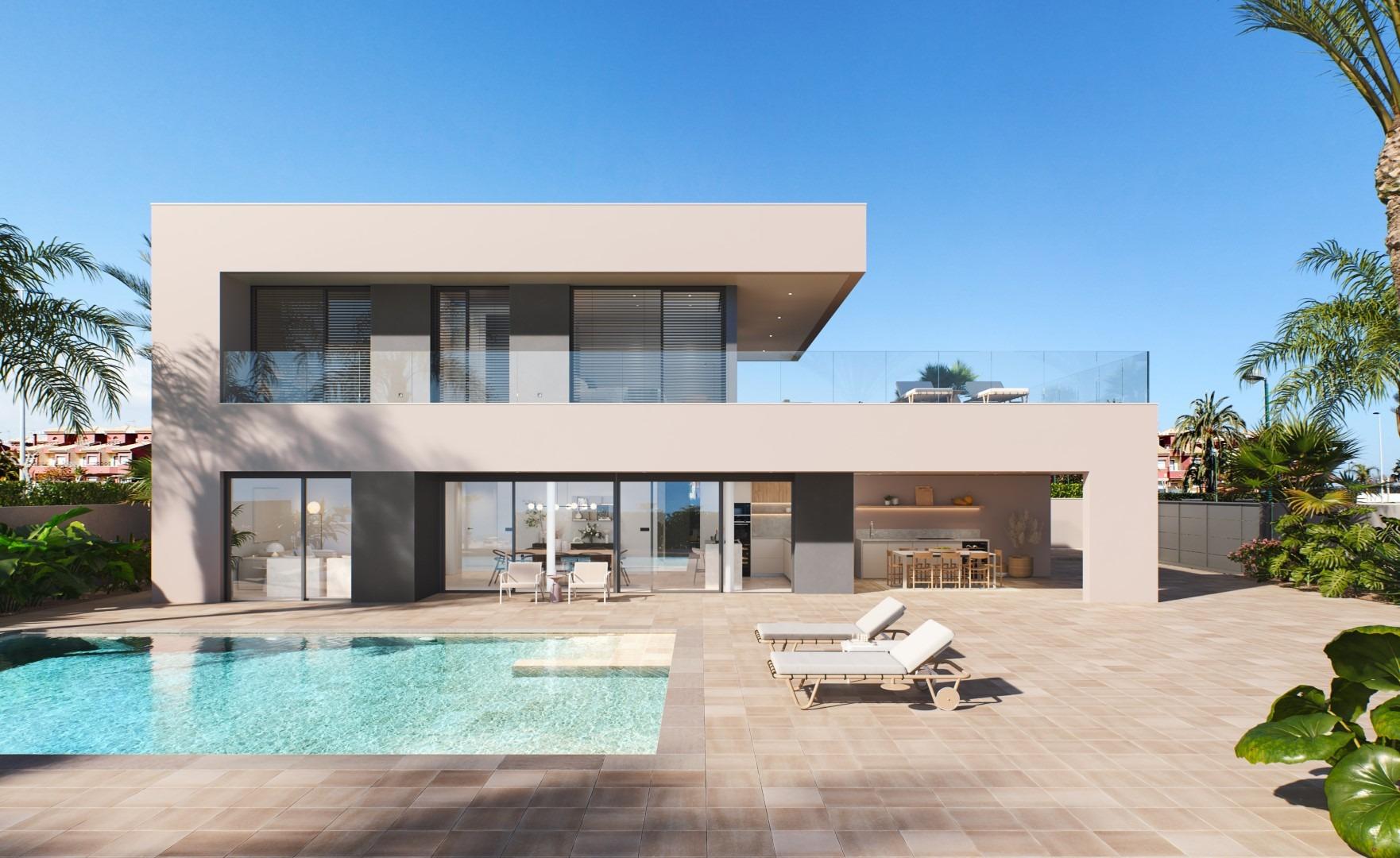 VILLA DE OBRA NUEVA EN TORRE DE LA HORADADA Moderna villat de obra nueva cerca de la playa de Higuericas en Torre de la Horadada. Villa consta de una parcela de 618 m², con 344 m² construidos. Vi...