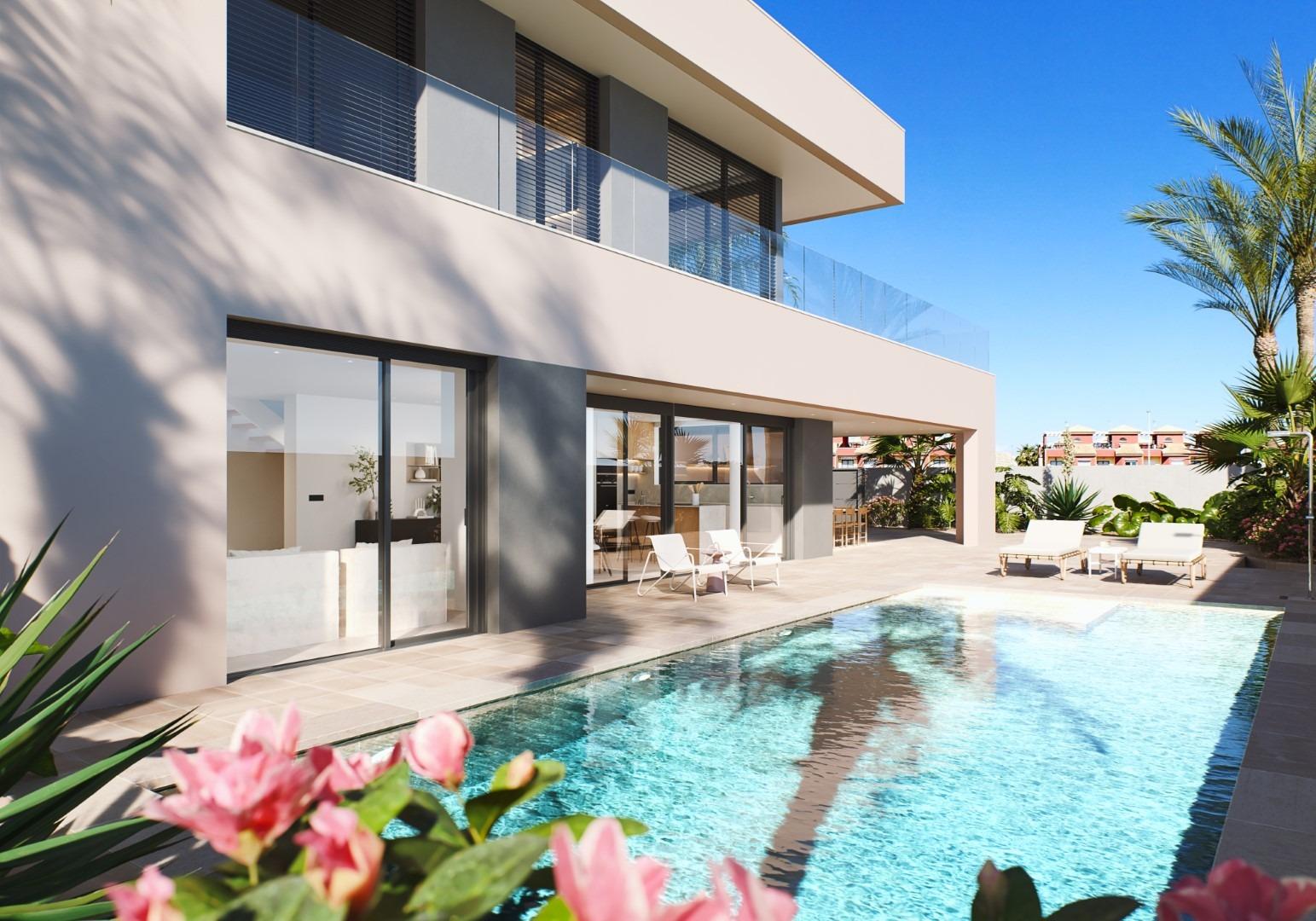 VILLA DE OBRA NUEVA EN TORRE DE LA HORADADA Moderna villat de obra nueva cerca de la playa de Higuericas en Torre de la Horadada. Villa consta de una parcela de 618 m², con 344 m² construidos. Vi...