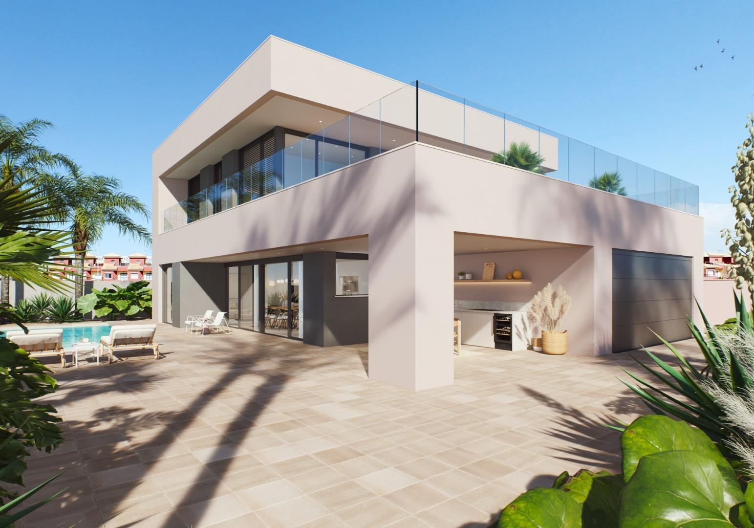 VILLA DE OBRA NUEVA EN TORRE DE LA HORADADA Moderna villat de obra nueva cerca de la playa de Higuericas en Torre de la Horadada. Villa consta de una parcela de 618 m², con 344 m² construidos. Vi...