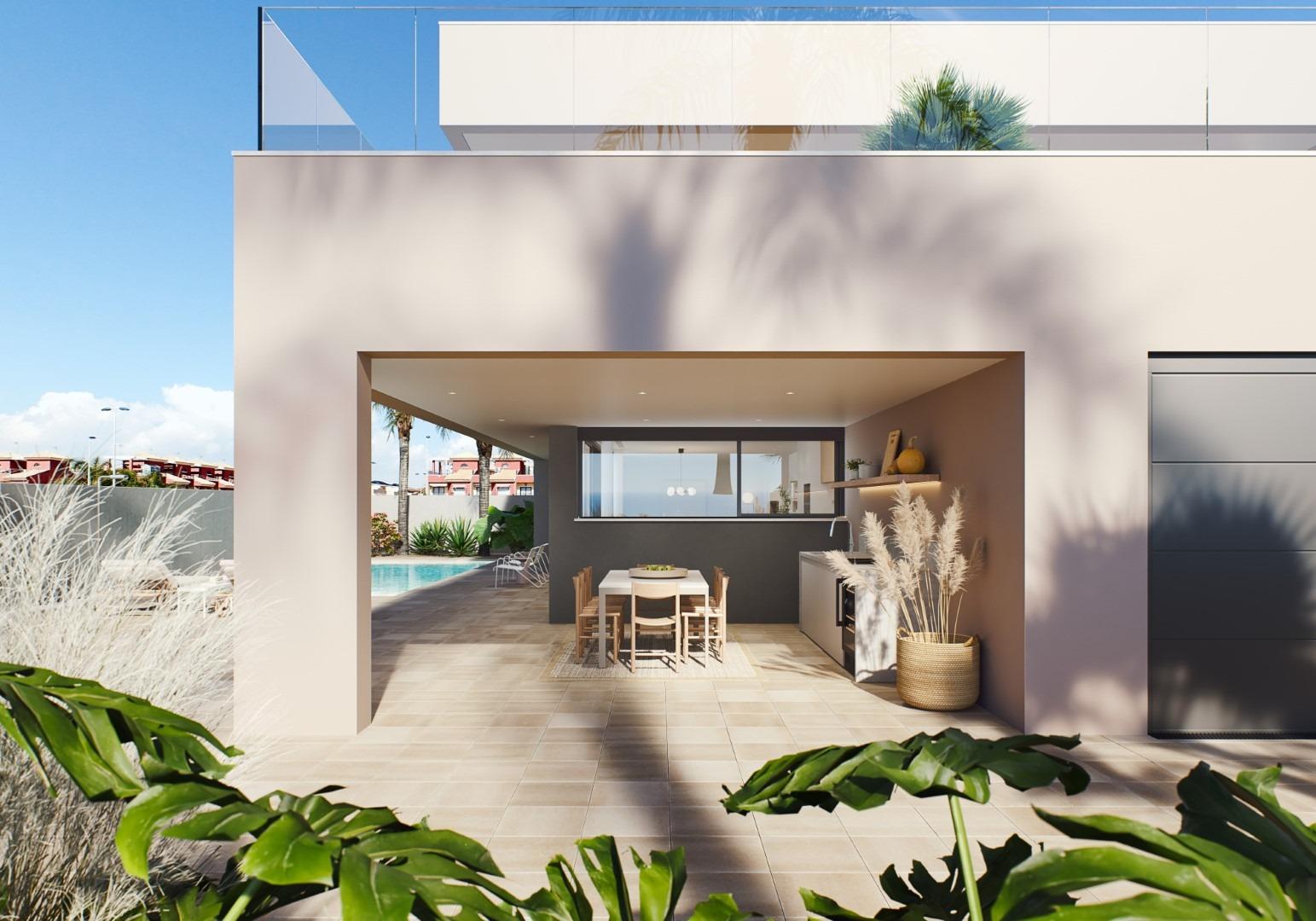 VILLA DE OBRA NUEVA EN TORRE DE LA HORADADA Moderna villat de obra nueva cerca de la playa de Higuericas en Torre de la Horadada. Villa consta de una parcela de 618 m², con 344 m² construidos. Vi...