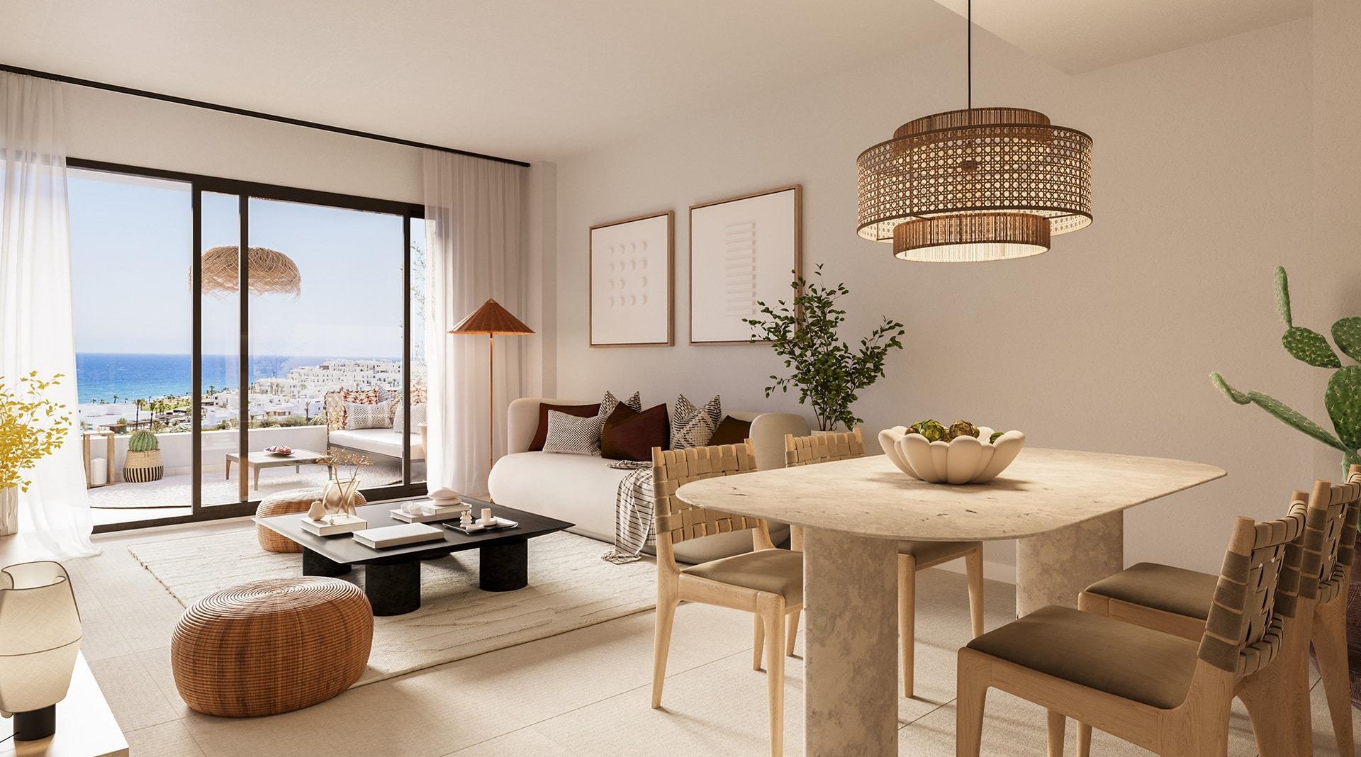 Apartamentos y áticos de nueva construcción frente al mar en venta en Macenas, AlmeríaVida moderna en la costa en un complejo cerrado junto al MediterráneoDescubra una nueva urbani...
