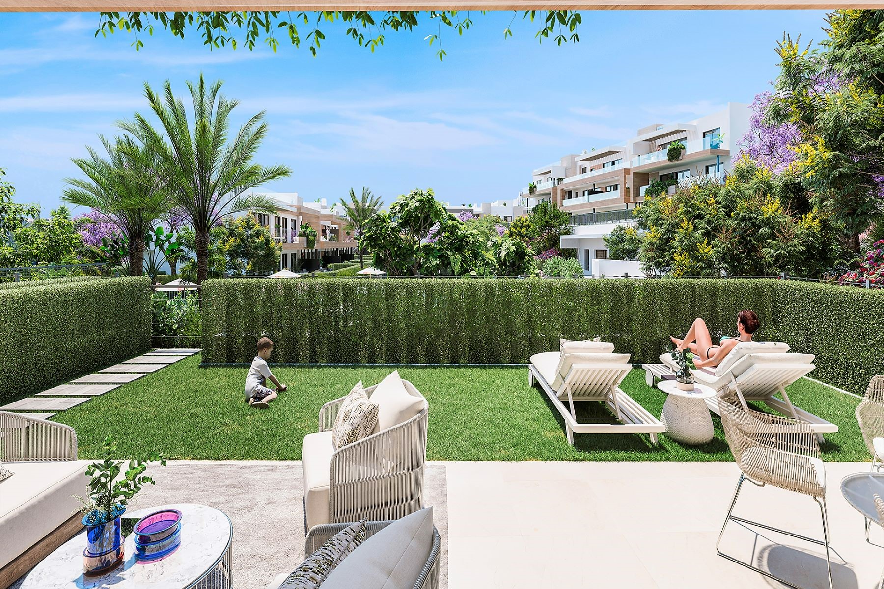 Piso bajo de 2 dormitorios con un impresionante jardín en la prestigiosa Urbanización “Atalaya Emotion”.