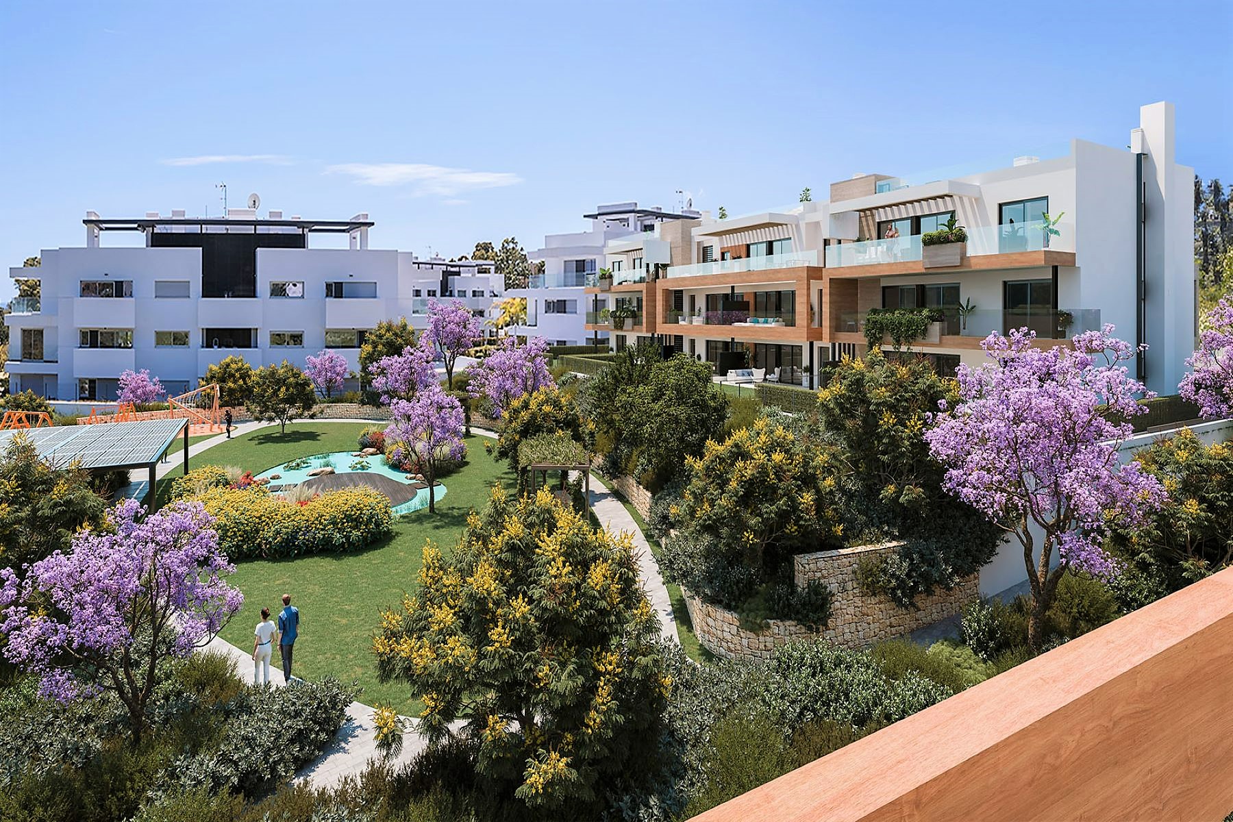 Piso bajo de 2 dormitorios con un impresionante jardín en la prestigiosa Urbanización “Atalaya Emotion”.