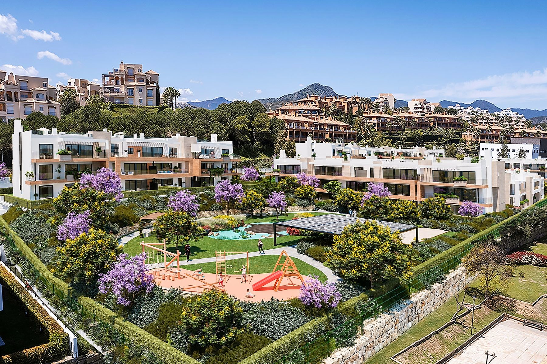 Piso bajo de 2 dormitorios con un impresionante jardín en la prestigiosa Urbanización “Atalaya Emotion”.