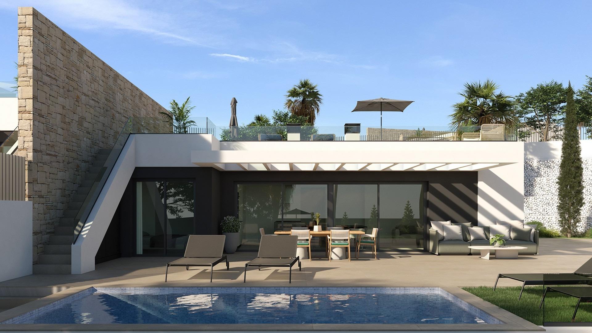 Adosado en Venta en Mutxamel, Villas adosadas obra nueva en Mutxamel, Alicante. 3 hab, 3 baños, piscina privada, vistas mar. Cerca playa y golf. ¡Vive el sueño mediterráneo!