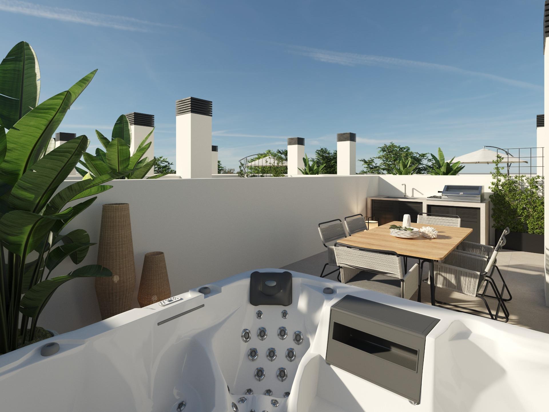 Adosados modernos en Dolores con piscina comunitaria, Exclusivos adosados modernos en Dolores, Alicante. Disfruta de vida mediterránea, solárium con vistas, piscina comunitaria y cercanía a playas. ¡Tu sueño en Cos