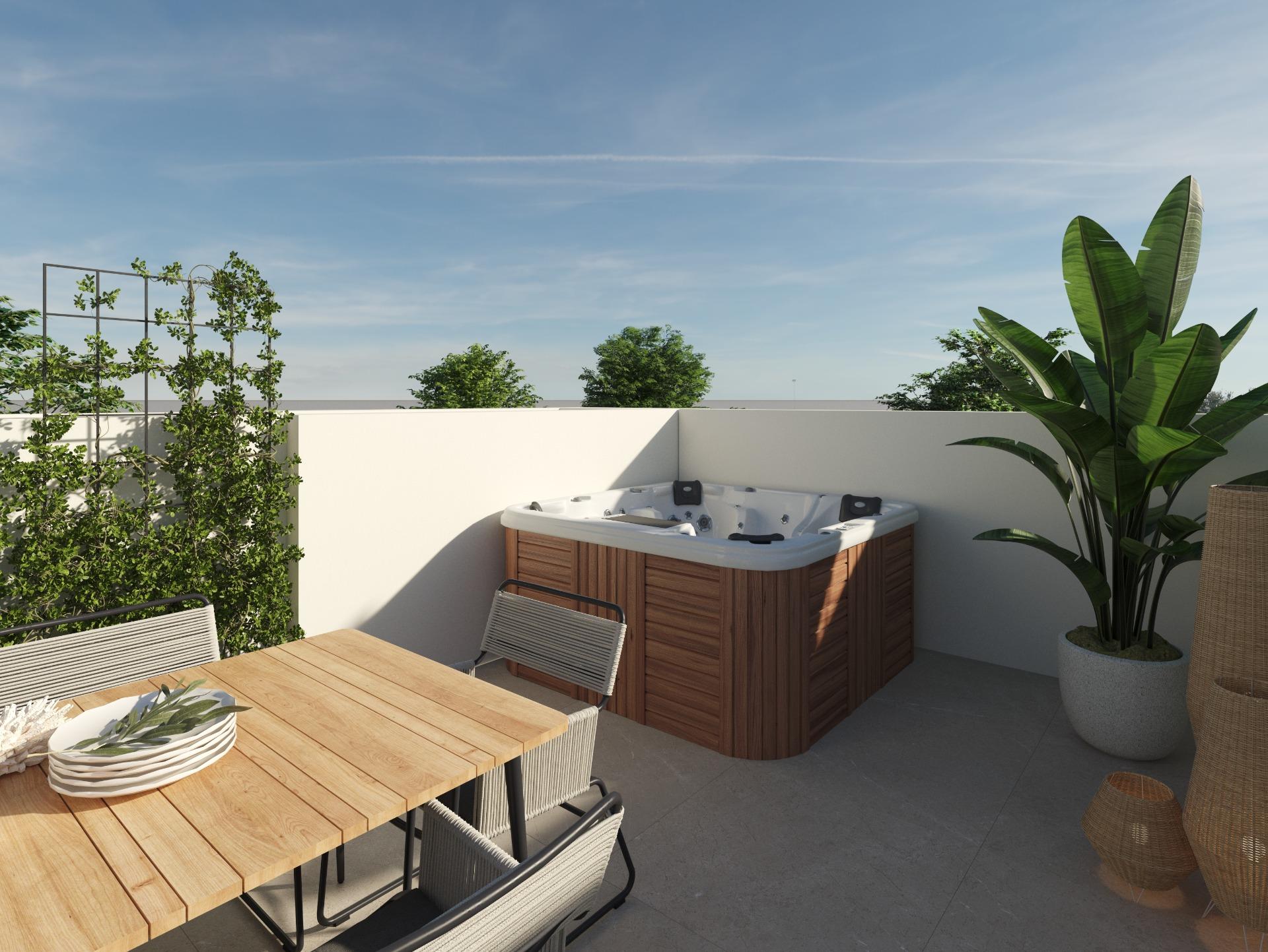Adosados modernos en Dolores con piscina comunitaria, Exclusivos adosados modernos en Dolores, Alicante. Disfruta de vida mediterránea, solárium con vistas, piscina comunitaria y cercanía a playas. ¡Tu sueño en Cos