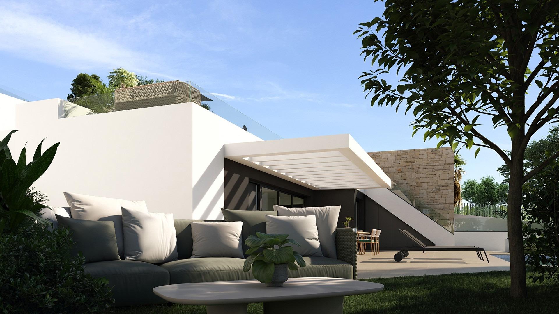 Adosado en Venta en Mutxamel, Villas adosadas obra nueva en Mutxamel, Alicante. 3 hab, 3 baños, piscina privada, vistas mar. Cerca playa y golf. ¡Vive el sueño mediterráneo!