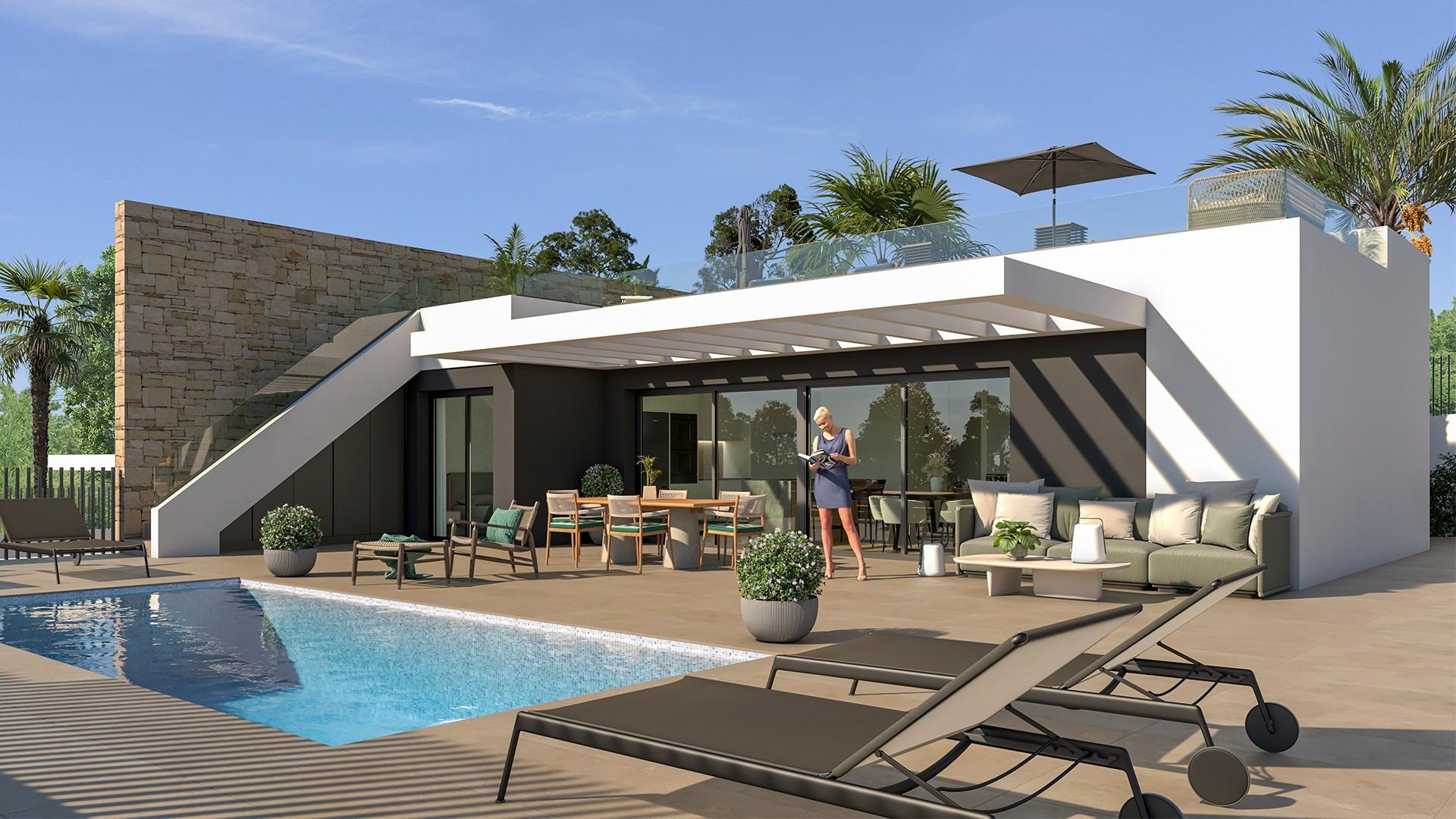 Adosado en Venta en Mutxamel, Villas adosadas obra nueva en Mutxamel, Alicante. 3 hab, 3 baños, piscina privada, vistas mar. Cerca playa y golf. ¡Vive el sueño mediterráneo!