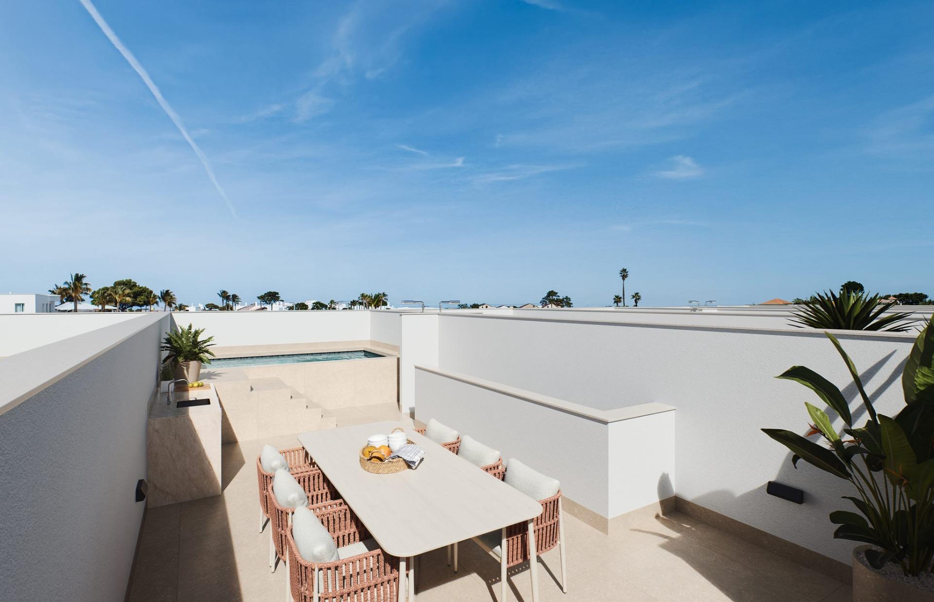 Tu Adosado de Lujo con Piscina en la Costa Cálida, Descubre 8 adosados de diseño contemporáneo en San Pedro del Pinatar, Murcia. Con 3 dormitorios, piscina privada, solárium y a minutos de la playa. ¡Tu sueño en