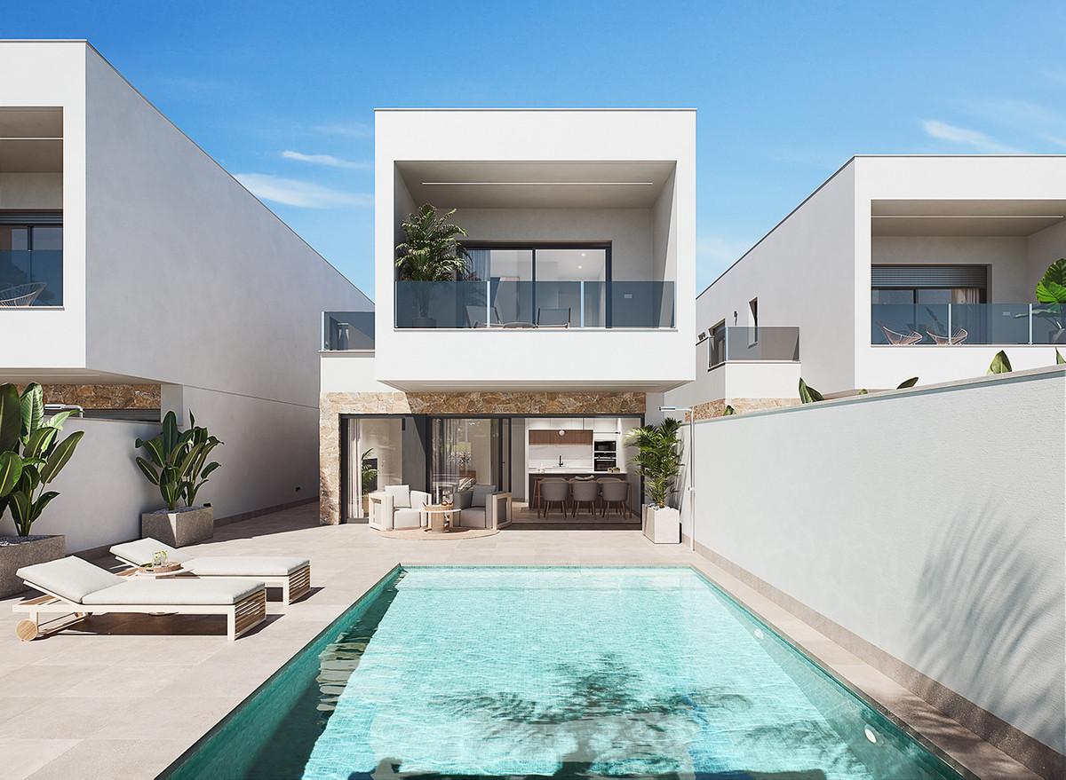 Villa de Lujo: Vive entre Dos Mares en San Pedro, Villa de lujo en San Pedro del Pinatar, Murcia. Diseño minimalista, 4 hab/4 baños, piscina y jardín. Vive entre dos mares, a 5 min del mar. Tu oasis costero.