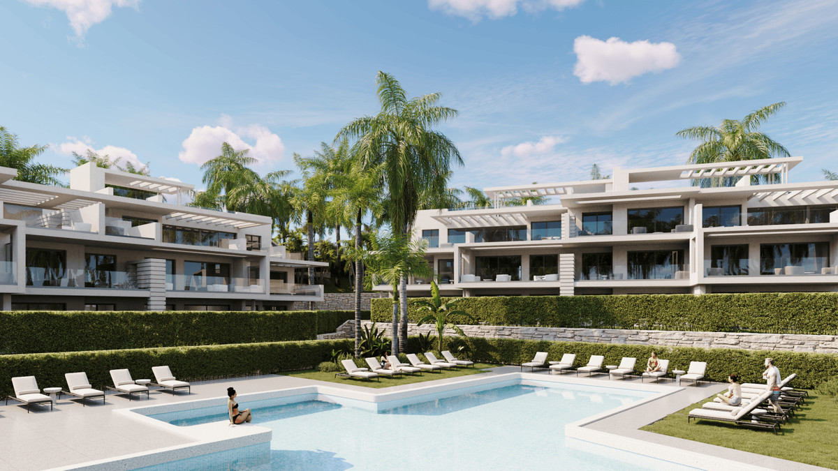 Lujo mediterráneo: vistas al mar y al campo de golf en Estepona, Apartamentos de ensueño en Estepona. Vistas al mar, golf y montaña. Zonas comunes, piscina. Cerca de servicios y centro histórico. ¡Oportunidad única!