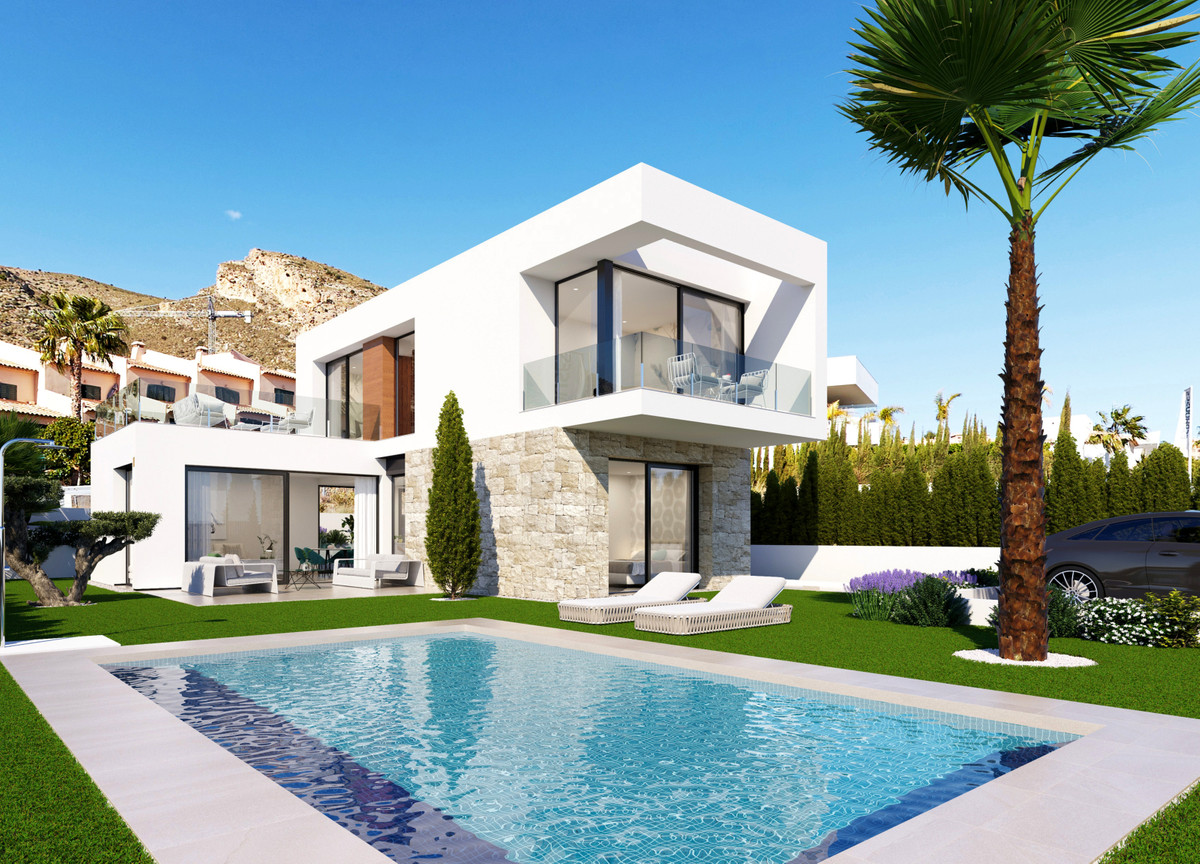 Villa de lujo en Finestrat: mar y montaña., Lujosa villa en Finestrat, Alicante. 3 hab, piscina privada, jardín y vistas mar/montaña. Cerca de Benidorm. ¡Vive el Mediterráneo!
