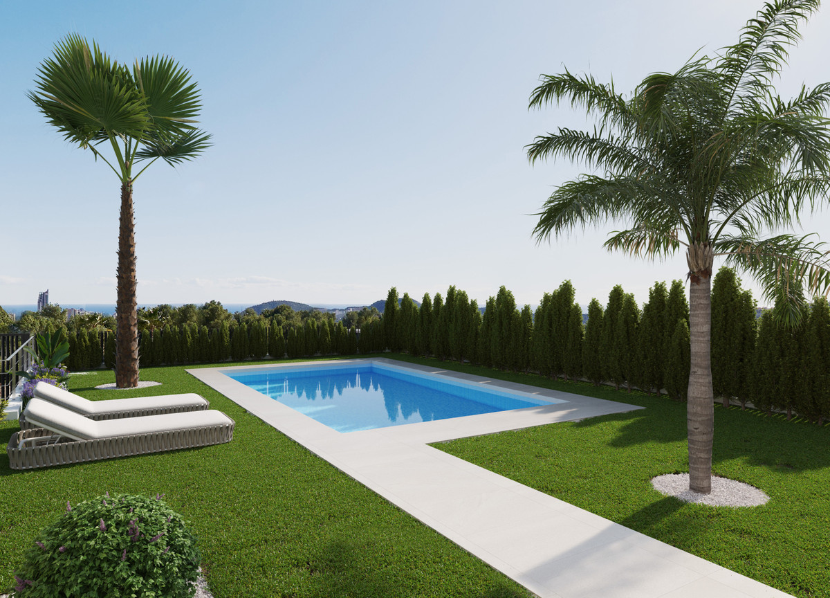 Villa de lujo en Finestrat: mar y montaña., Lujosa villa en Finestrat, Alicante. 3 hab, piscina privada, jardín y vistas mar/montaña. Cerca de Benidorm. ¡Vive el Mediterráneo!