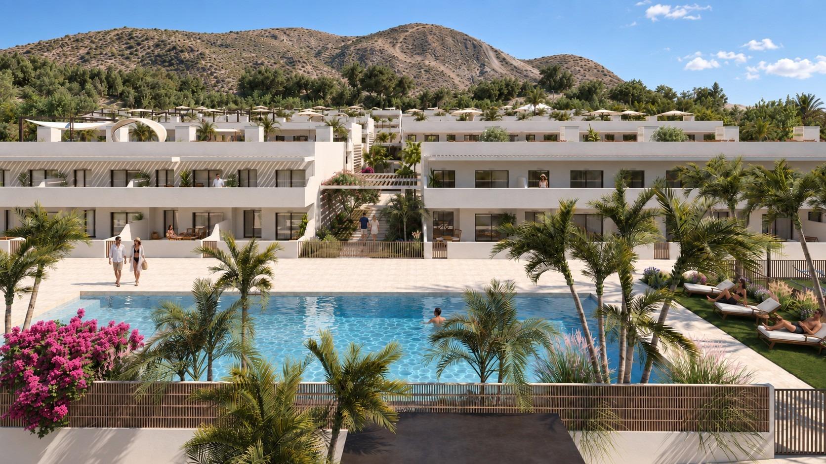 Exclusivos Apartamentos Nuevos con Vistas al Mar y Golf, Exclusivos apartamentos de 3 hab. en Pulpí, Almería. Junto a Mundo Aguilon Golf, con vistas al mar y montaña. Terrazas, soláriums, parking. A 4km de la playa. ¡