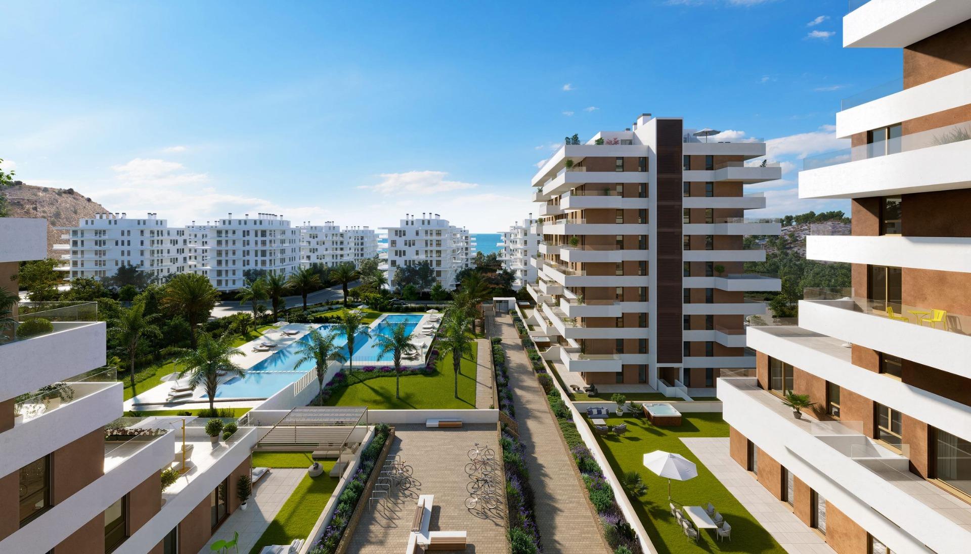 COMPLEJO RESIDENCIAL DE OBRA NUEVA EN VILLAYOJOSA, Descubre tu hogar en Villajoyosa. Apartamentos de obra nueva a 450m de Playa del Torres. Disfruta de un estilo de vida mediterráneo con piscina, gimnasio y park