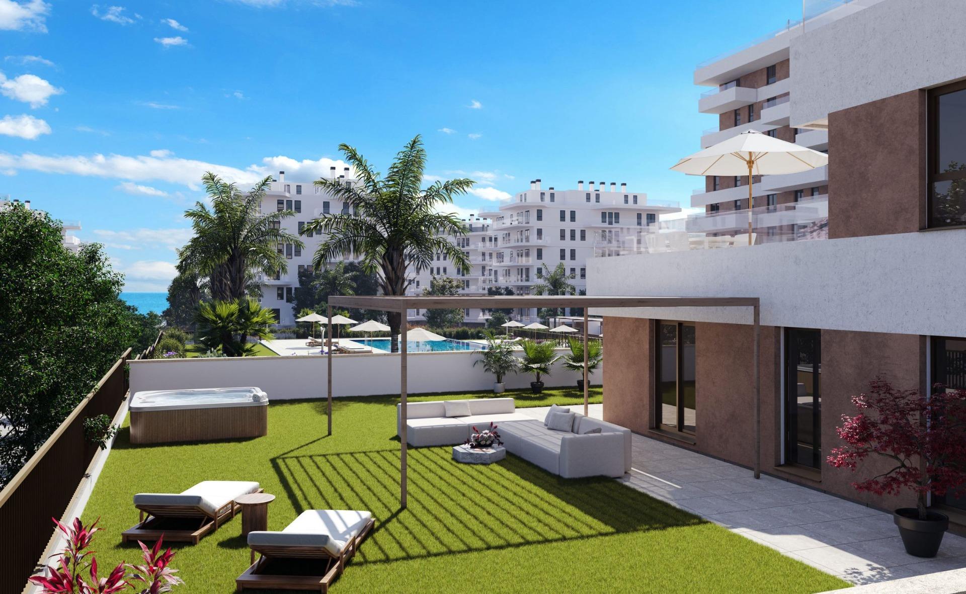 COMPLEJO RESIDENCIAL DE OBRA NUEVA EN VILLAYOJOSA, Descubre tu hogar en Villajoyosa. Apartamentos de obra nueva a 450m de Playa del Torres. Disfruta de un estilo de vida mediterráneo con piscina, gimnasio y park
