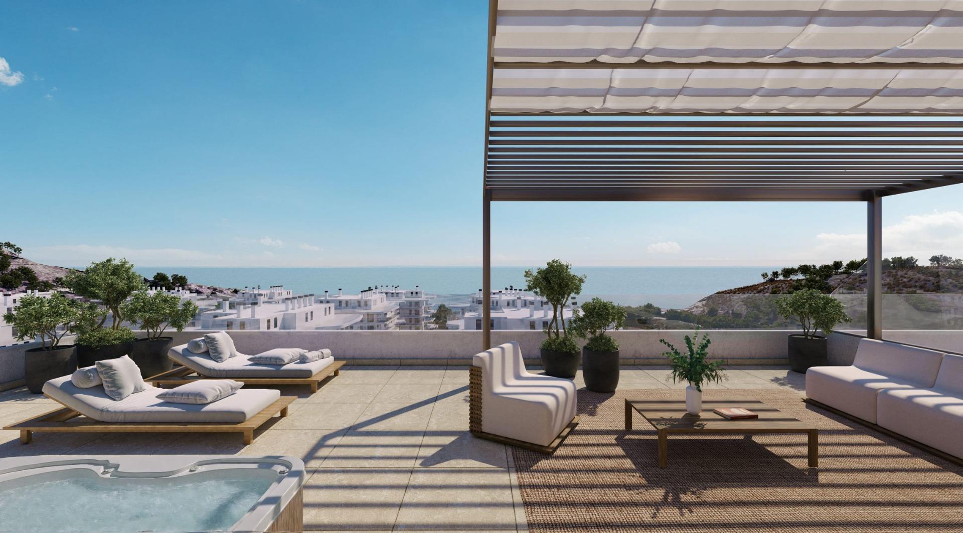 COMPLEJO RESIDENCIAL DE OBRA NUEVA EN VILLAYOJOSA, Descubre tu hogar en Villajoyosa. Apartamentos de obra nueva a 450m de Playa del Torres. Disfruta de un estilo de vida mediterráneo con piscina, gimnasio y park
